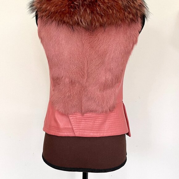 NWOT Pink Leather Vest Real Fox Fur XS size - Picture 14 of 16
